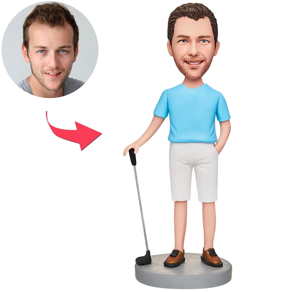 Custom Bobblehead of Man Playing Golf - Personalized with Engraved Text