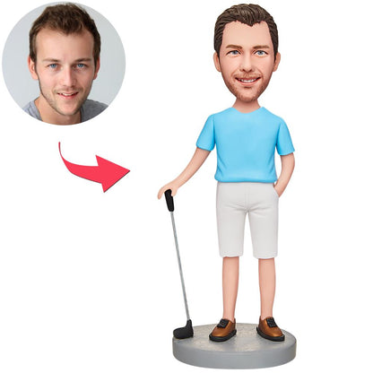 Custom Bobblehead of Man Playing Golf - Personalized with Engraved Text