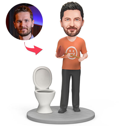 Man Cleans Toilet | Custom Bobblehead + Engraved Text