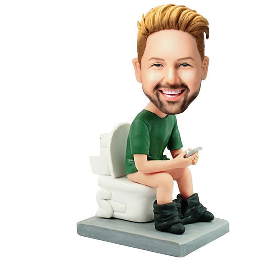 Man On Toilet | Custom Bobblehead + Engraved Text