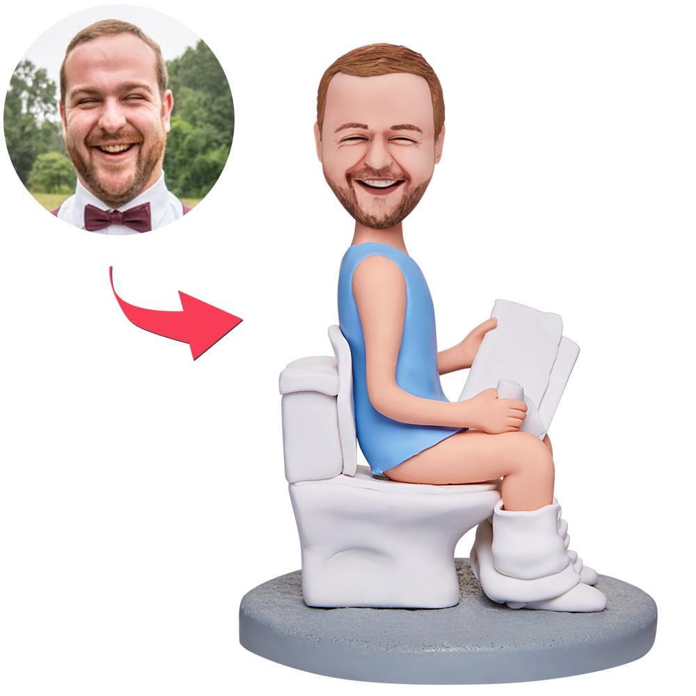 Man On Toilet Reading | Custom Bobblehead + Engraved Text